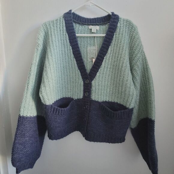 NWT Sundance Judy Womens Colorblock Cardigan Sweater Green Blue Size XS - Picture 2 of 14